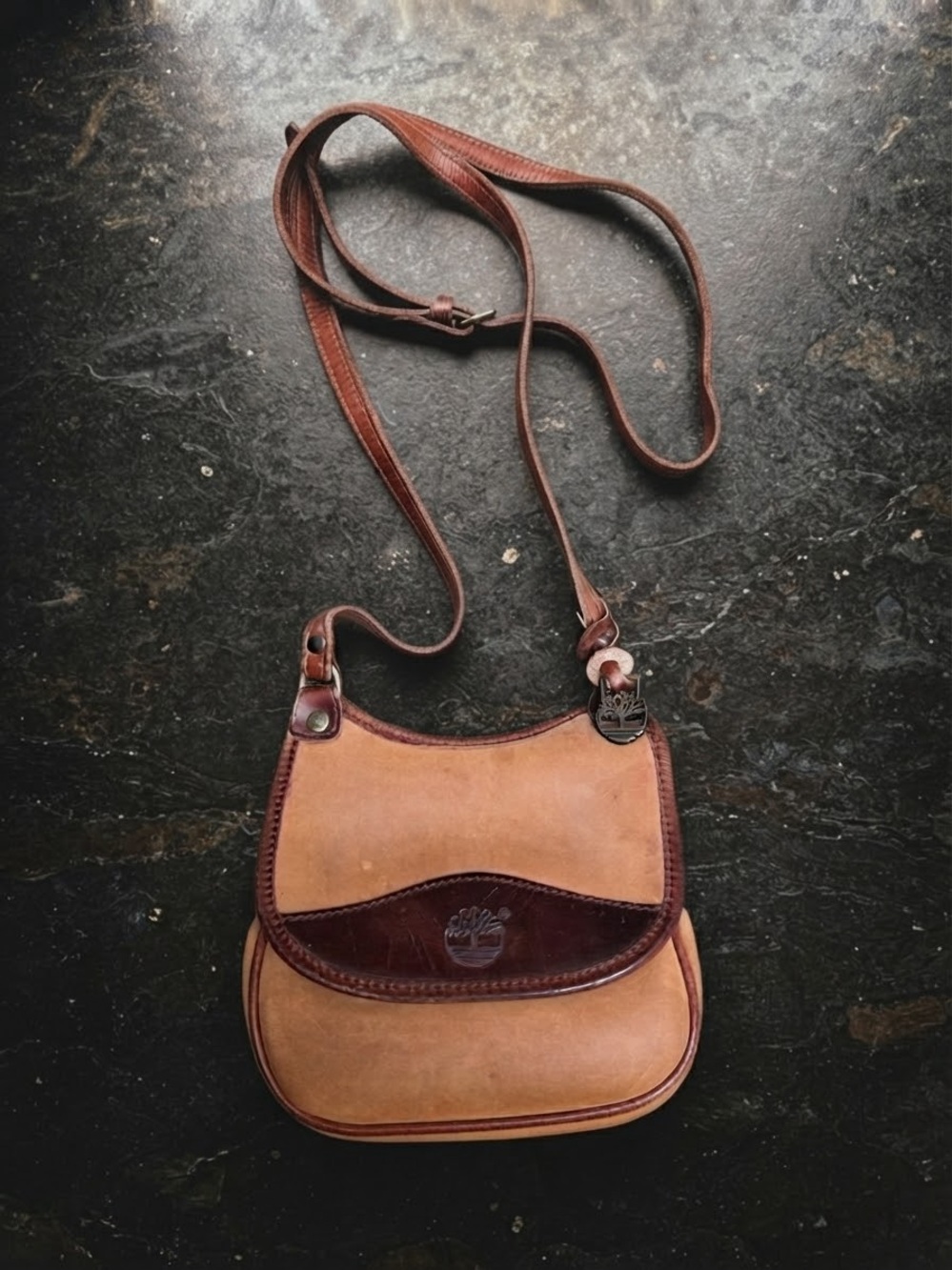 RARE Vintage Timberland 76382 Leather Crossbody Satchel Bag Mini Tan Brown